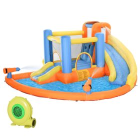 Outsunny Kids Inflatable Water Slide 5-in-1 Bounce House Water Park Jumping Castle with Water Pool, Slide, Climbing Walls & 450W Air Blower