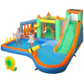 Qaba 8 in 1 Inflatable Bounce House Water Slide with 680W High Power Blower, for 3-8 Years