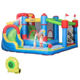 Outsunny Inflatable Water Slide Park 6-in-1 Kids Bounce House Castle with Pool Cannon Slide Trampoline Throwing Wall 450W Blower