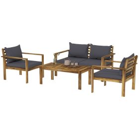 Outsunny 4-Piece Wooden Patio Set: Acacia with Natural Finish, Cushions & Table, Ideal for Comfortable Outdoor Living|