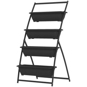 Outsunny 4-Tier Vertical Garden Planter Black Outdoor Plant Stand for Vegetables Flowers with 4 Boxes