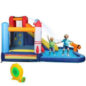 Qaba 5 in 1 Inflatable Bounce House, Water Slide with 550W Blower, Splash Pool, Trampoline, Climbing Wall, Cannon