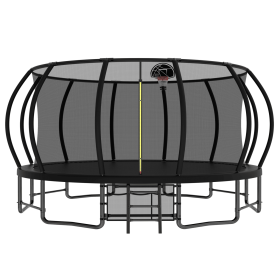 16FT Outdoor Trampoline for Kids and Adults, Pumpkin Trampolines with Curved Poles Heavy Duty Trampoline Anti-Rust Coating ASTM Approval