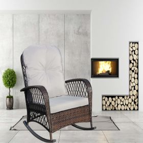 Outdoor Wicker Rocking Chair with Wide Seat, Thick, Soft Cushion, Rattan Rocker w/Steel Frame, High Weight Capacity for Patio, Garden, Backyard