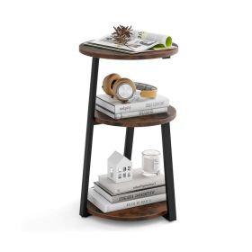 Round Side Table with Metal Frame for Living Room & Bedroom (Color: Brown & Black, Type: 1 Piece)